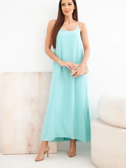 Sukienka długa na ramiączka jasno miętowa