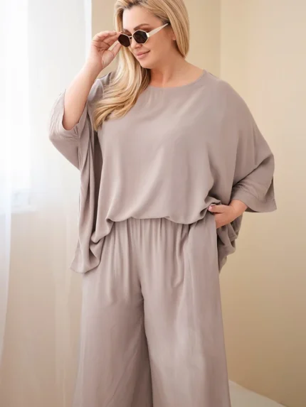 Komplet damski Plus Size wiskozowy z szerokimi spodniami i bluzką fango