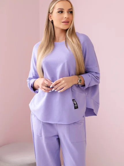 Komplet bawełniany bluza + spodnie jasny fioletowy