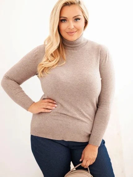 Sweter damski wiskozowy Plus Size z golfem o klasycznym kroju fango