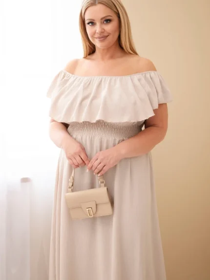 Sukienka damska Plus Size z falbaną i elastyczną talią beżowa