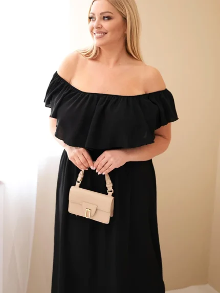 Sukienka damska Plus Size z falbaną i elastyczną talią czarna