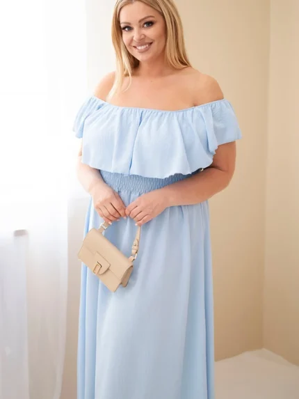 Sukienka damska Plus Size z falbaną i elastyczną talią niebieska