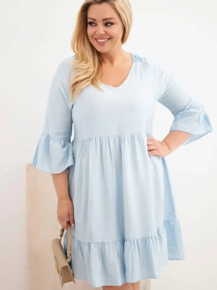 Sukienka damska Plus Size wiskozowa z ażurowym zdobieniem niebieska