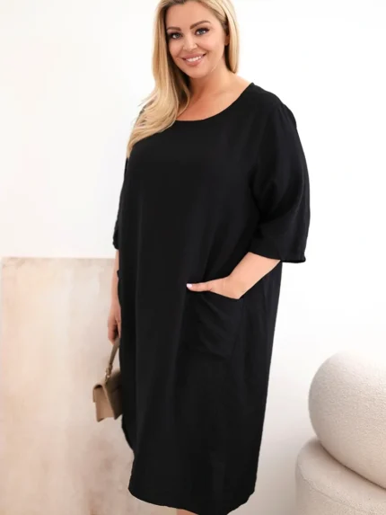Sukienka damska Plus Size wiskozowa z kieszeniami krótki rękaw czarna