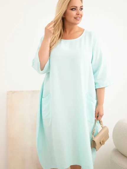 Sukienka damska Plus Size wiskozowa z kieszeniami krótki rękaw miętowa