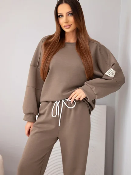 Komplet damski masełko bluza + spodnie mocca