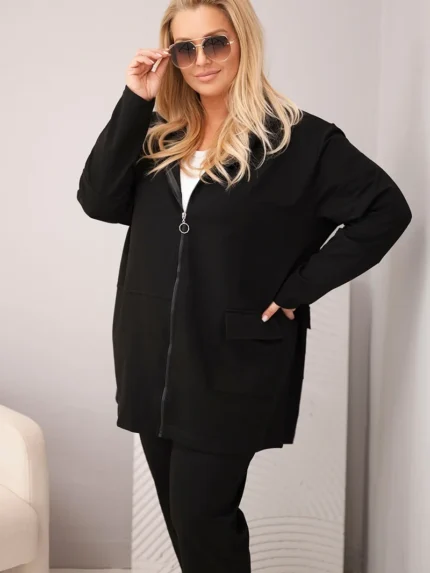 Komplet damski bawełniany Plus Size z bluzą i spodniami czarny