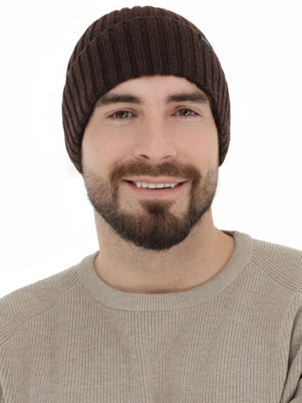 Czapka zimowa męska, brązowa, 100% wełniana merino Nathan