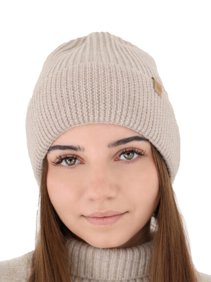 Czapka zimowa damska, beżowa, 100% wełniana merino Isla