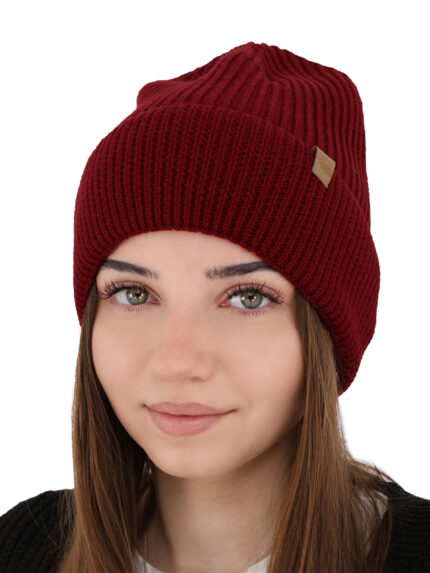 Czapka zimowa damska, bordowa, 100% wełniana merino Isla