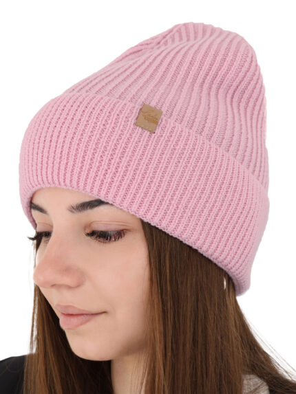 Czapka zimowa damska, różowa, 100% wełniana merino Isla