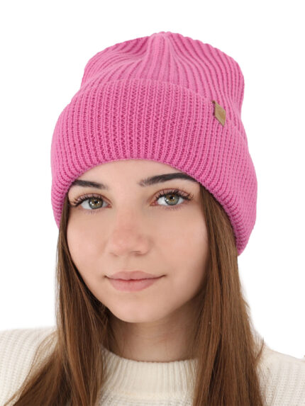 Czapka zimowa damska, różowa, 100% wełniana merino Isla