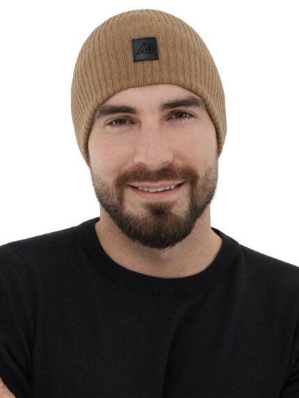Czapka męska zimowa, camel, 100% wełniana merino, Matias
