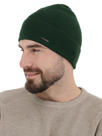 Czapka męska zimowa, zielona, 100% wełniana merino Memfis