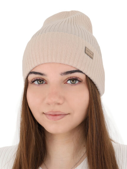 Czapka damska zimowa, wiosenna, jasnoróżowa, 100% wełniana merino Sophie