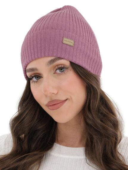 Czapka damska zimowa, wiosenna, fioletowa, 100% wełniana merino Sophie