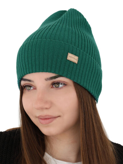 Czapka damska zimowa, wiosenna, zielona, 100% wełniana merino, Sophie