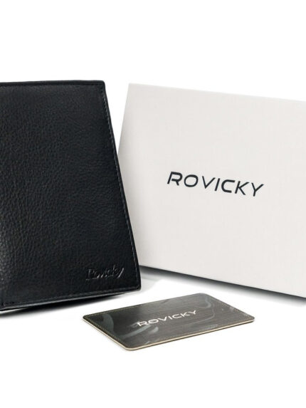 Zgrabny portfel męski ze skóry naturalnej, czarny, ochrona RFID - Rovicky