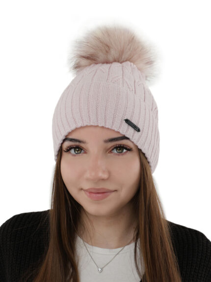 Czapka zimowa damska, kremowa, z wełną merino Talaria