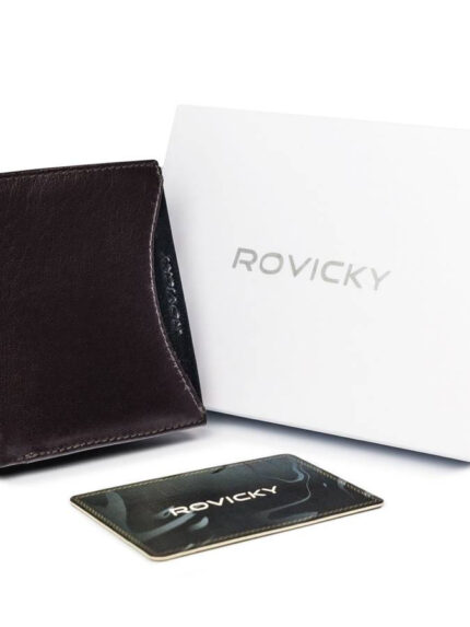 Mały portfel męski z naturalnej skóry licowej ze schowkiem na suwak - Rovicky