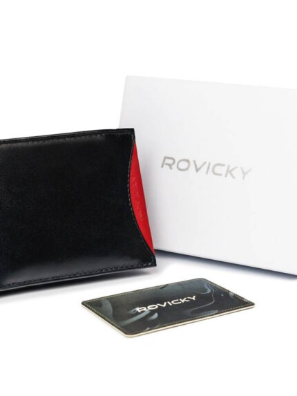 Portfel męski z naturalnej skóry licowej, etui z okienkiem na zdjęcie - Rovicky