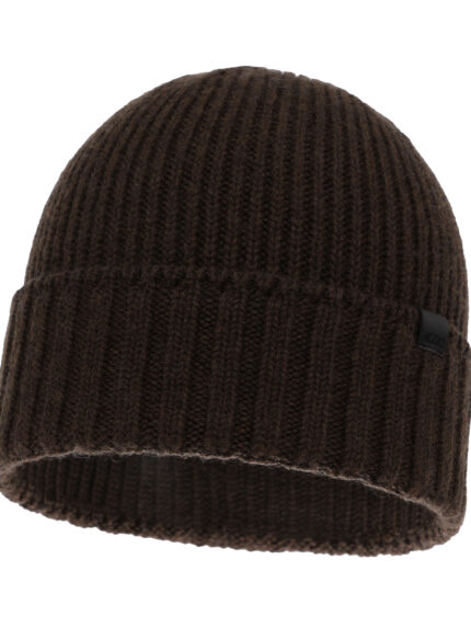 Czapka zimowa męska, brązowa, 100% wełniana merino, bezszwowa Bruner