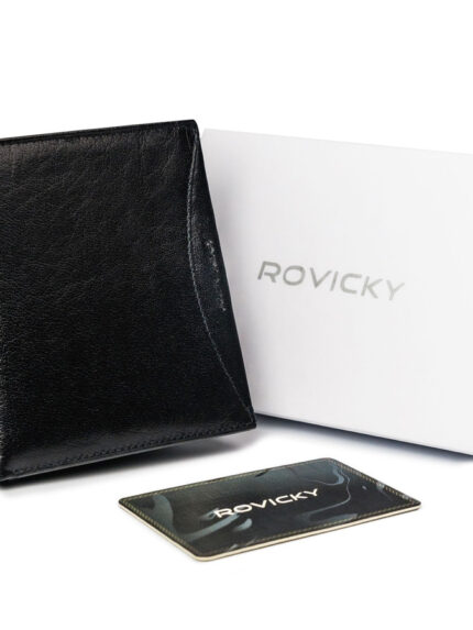Pojemny portfel męski z naturalnej skóry licowej z ochroną RFID - Rovicky