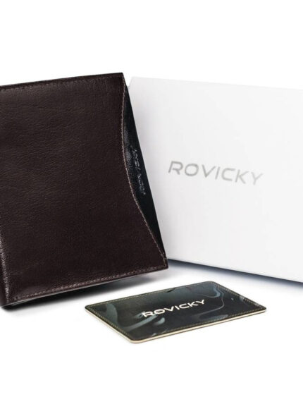 Pojemny portfel męski z naturalnej skóry licowej z ochroną RFID - Rovicky