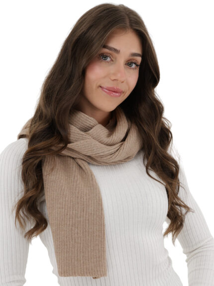 Szalik zimowy damski, ciemnobeżowy, 100% wełniany merino Jessica