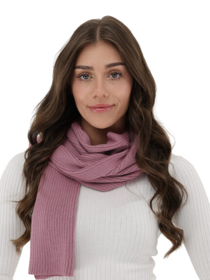 Szalik zimowy damski, różowy, 100% wełniany merino, Jessica