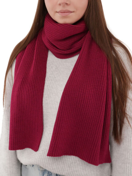 Szalik zimowy damski, amarantowy, 100% wełniany merino, Jessica