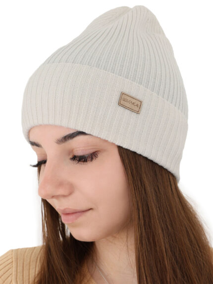 Czapka damska zimowa, wiosenna, biała, 100% wełniana merino, Sophie