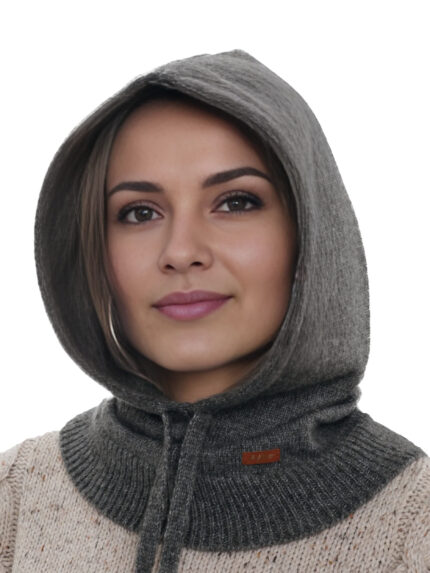 Kominiarka zimowa damska, szara, z wełną merino, Elizabeth