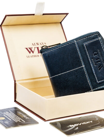 Skórzany, kwadratowy portfel męski na zamek w stylu retro, RFID  - Always Wild