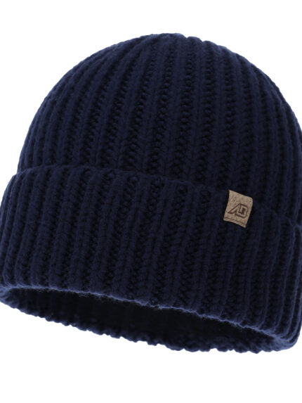 Czapka zimowa męska, granatowa, 100% wełniana merino Berno