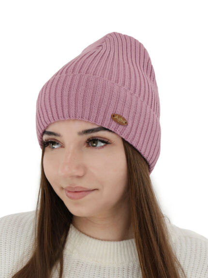 Czapka zimowa damska, fioletowa, z wełną merino Shila