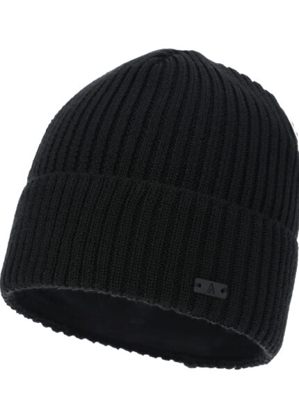 Czapka zimowa męska, czarna, z wełną merino, Jeffrey