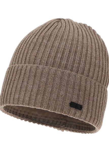 Czapka zimowa męska, beżowa, z wełną merino, Jeffrey