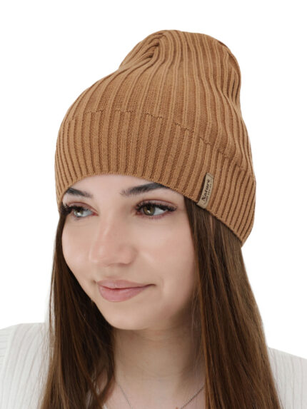 Czapka damska wiosenna, jesienna, z bawełną, camel Mirona
