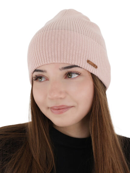Czapka jesienna, wiosenna damska, różowa, 100% wełniana merino, Flerra