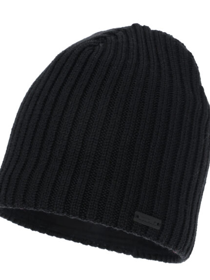 Czapka zimowa damska, czarna, z wełną merino Soletta