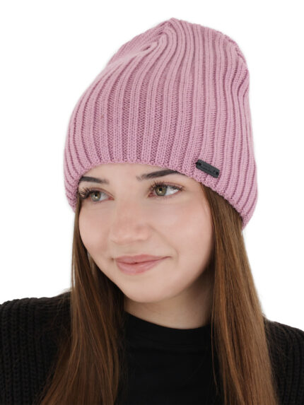 Czapka zimowa damska, fioletowa, z wełną merino Soletta