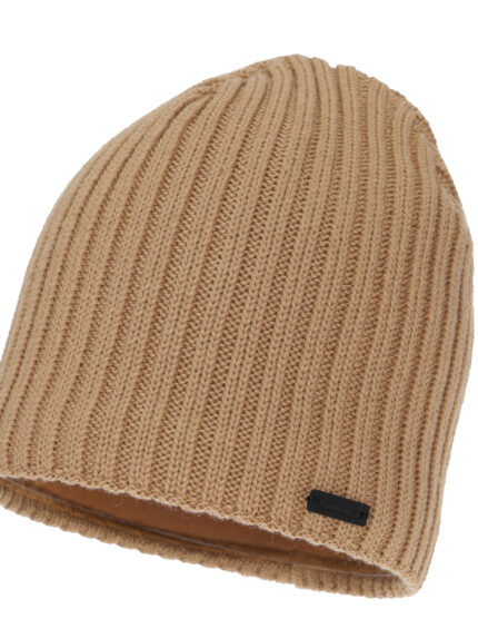 Czapka zimowa damska, camel, z wełną merino Soletta