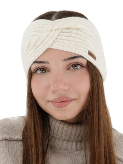 Opaska zimowa damska, kremowa, 100% wełniana merino Veka