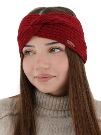 Opaska zimowa damska, bordowa, 100% wełniana merino Veka