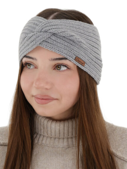 Opaska zimowa damska, szara, 100% wełniana merino Veka