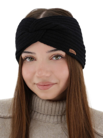Opaska zimowa damska, czarna, 100% wełniana merino Veka