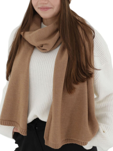 Szalik zimowy damski, camel, 100% wełniany merino Elonia
