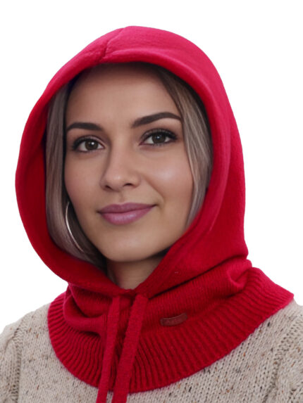 Kominiarka zimowa damska, czerwona,z wełną merino Elizabeth